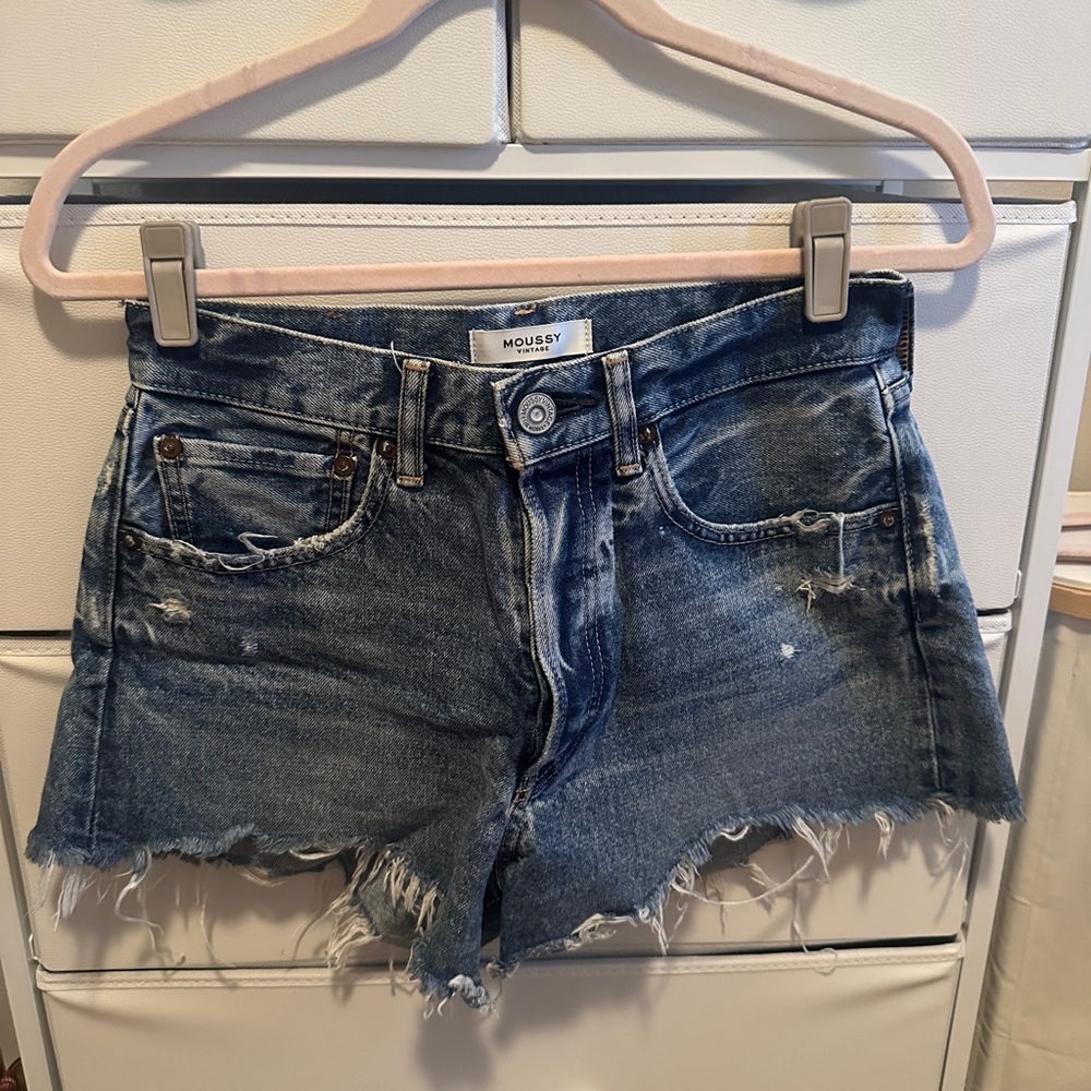 Moussy Distressed Blue Jean Shorts
